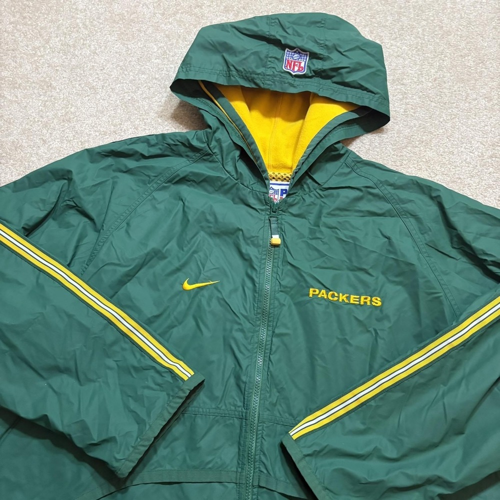 Vtg Nike Green Bay Packers Jacket Mens Large NFL‎ Pro Line Hooded 90s Nylon Rain